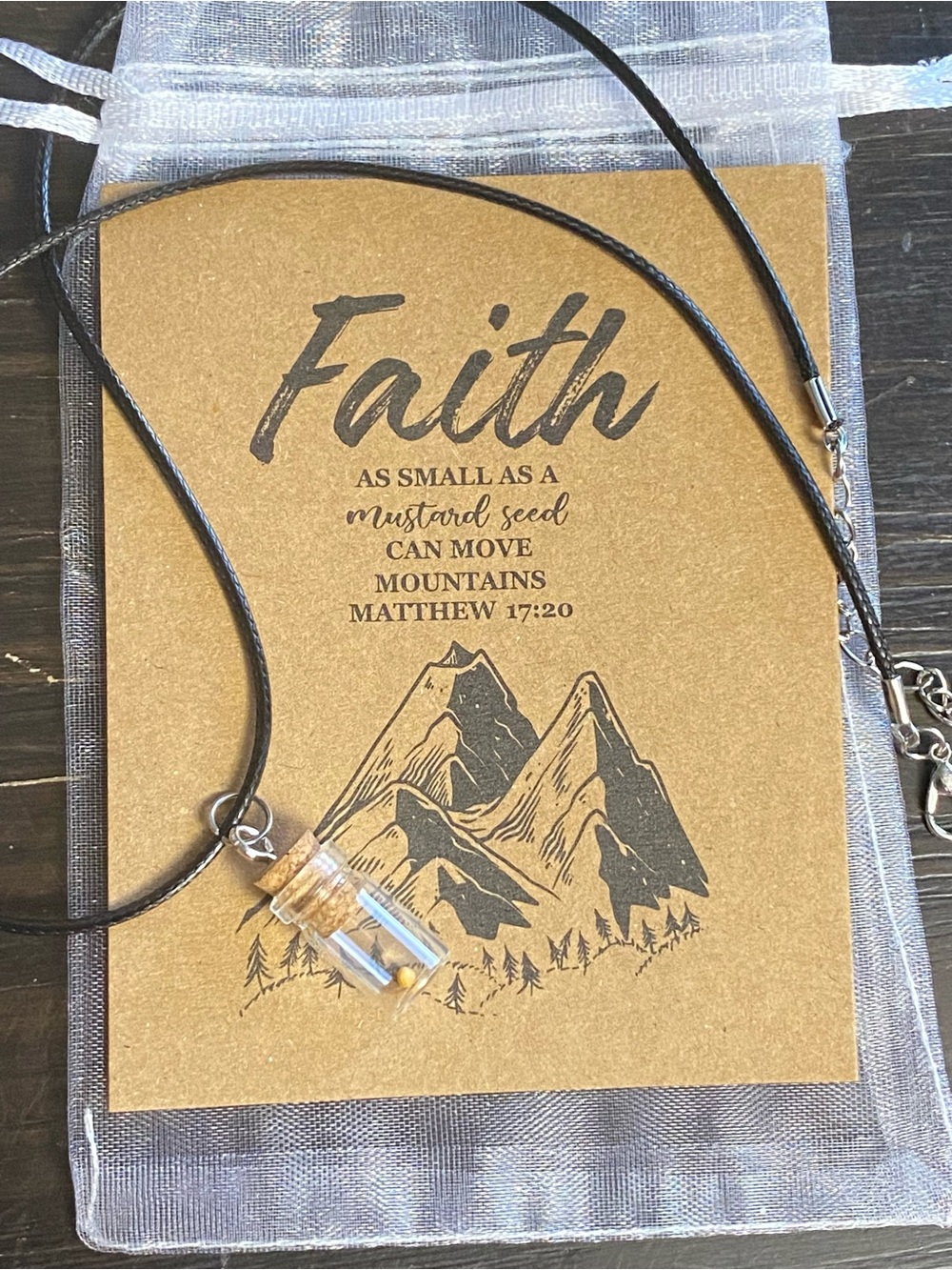 Faith as Small as a Mustard Seed Neckace with prayer and affirmation religious
